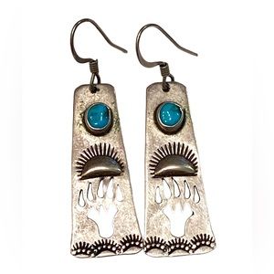 Native American Turquoise Sterling Silver Dangle Earrings 925 JJ